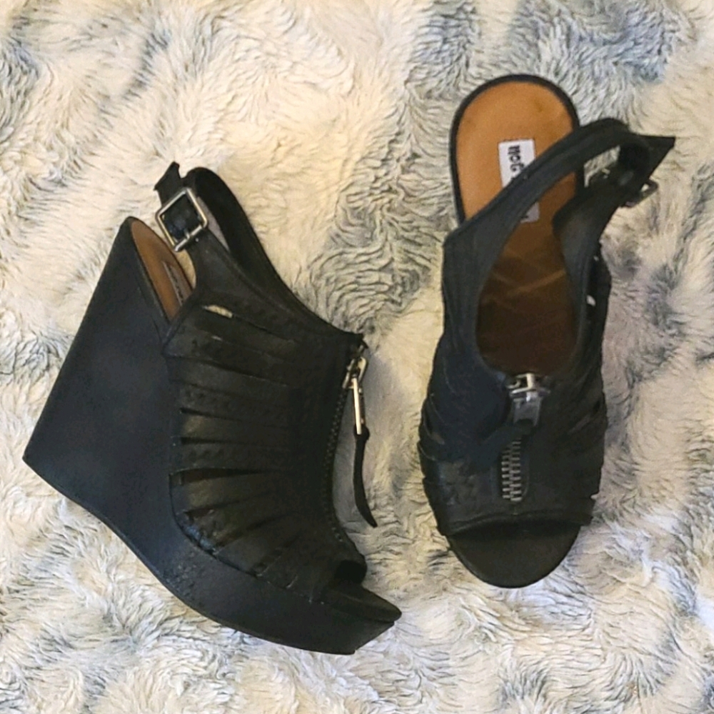 Black wedge sandles (never worn)